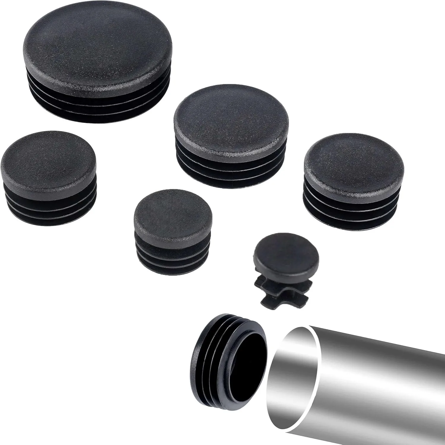 Plastic Pipe Clip - Czarna okrągła zatyczka do rur 10-60
